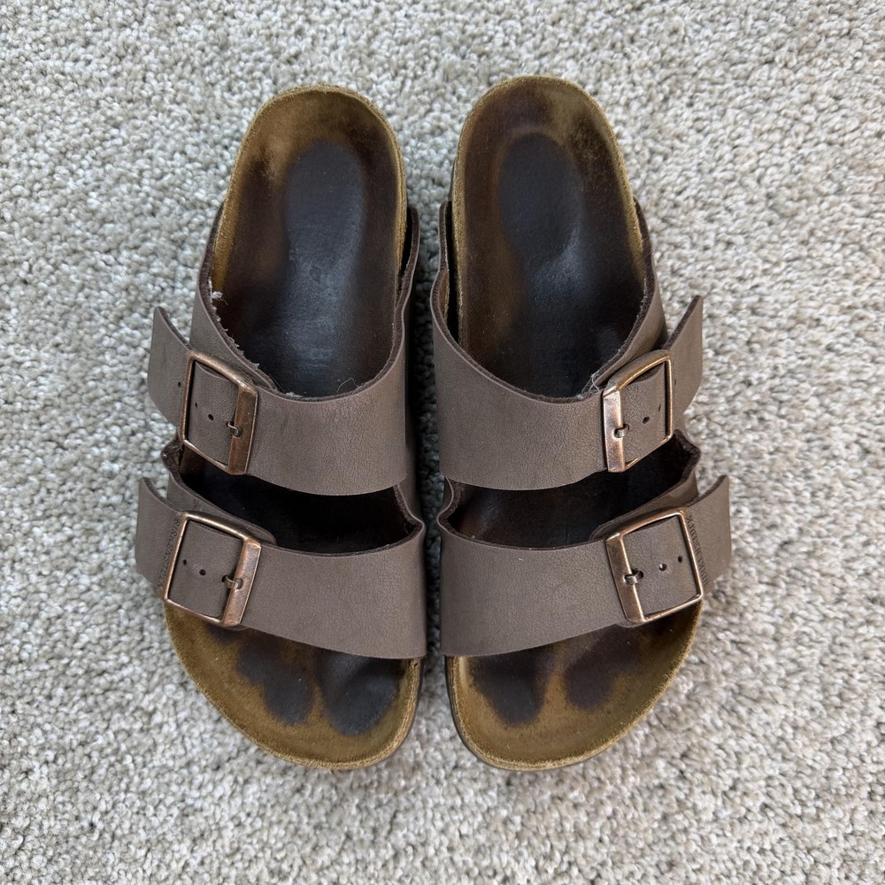 Birkenstock Arizona Sandals Womens Size 8 Brown Synthetic Slide Buckle Comfort